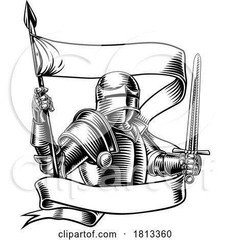 Knight with Banner Battle Flag Standard Ribbon by AtStockIllustration