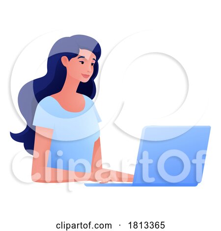 Woman Using Laptop Computer Cartoon Illustration by AtStockIllustration