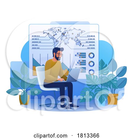 Man Working on Statistics Data Analysis Cartoon by AtStockIllustration