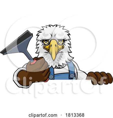 Eagle Car or Window Cleaner Holding Squeegee by AtStockIllustration