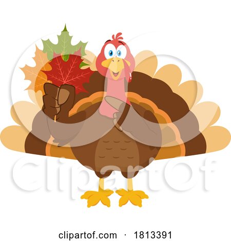 Turkey Bird Mascot with Leaves Licensed Cartoon Clipart by Hit Toon