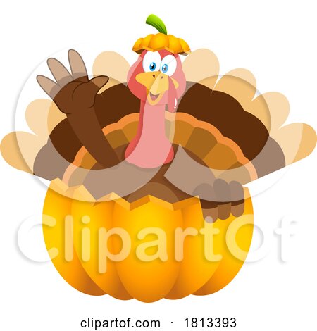 Turkey Bird Mascot in a Pumpkin Licensed Cartoon Clipart by Hit Toon