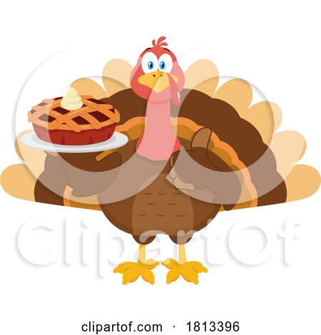 Turkey Bird Mascot with Pie Licensed Cartoon Clipart by Hit Toon