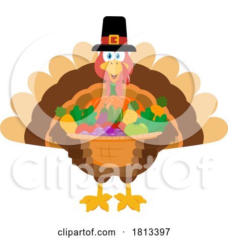 Pilgrim Turkey Bird Mascot with Produce Licensed Cartoon Clipart by Hit Toon