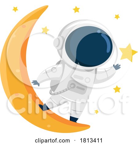 Astronaut Reaching for the Stars on the Moon Licensed Cartoon Clipart by Hit Toon