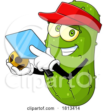 Male Pickleball Pickle Mascot Licensed Cartoon Clipart by Hit Toon