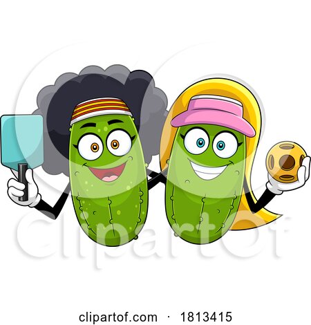 Female Pickleball Pickle Mascots Licensed Cartoon Clipart by Hit Toon