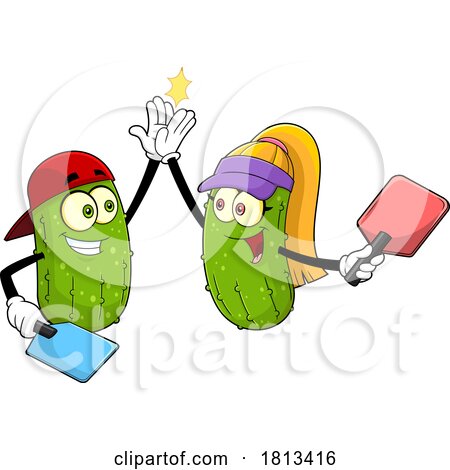 Pickleball Pickle Couple High Fiving Licensed Cartoon Clipart by Hit Toon