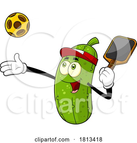 Male Pickleball Pickle Mascot Licensed Cartoon Clipart by Hit Toon