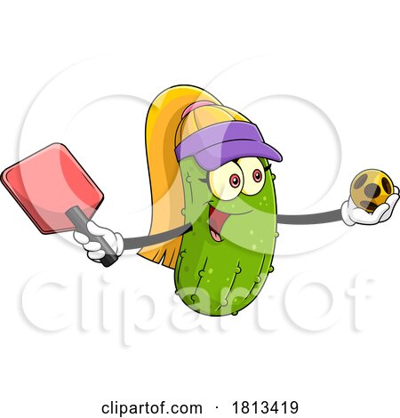 Female Pickleball Pickle Mascot Licensed Cartoon Clipart by Hit Toon