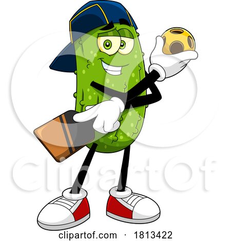 Male Pickleball Pickle Mascot Licensed Cartoon Clipart by Hit Toon