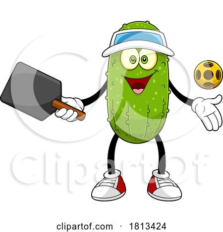 Male Pickleball Pickle Mascot Licensed Cartoon Clipart by Hit Toon