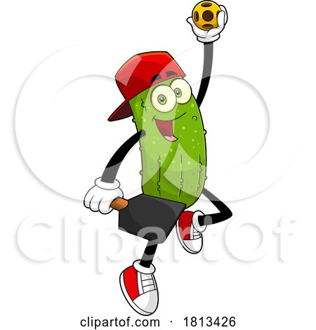 Male Pickleball Pickle Mascot Licensed Cartoon Clipart by Hit Toon