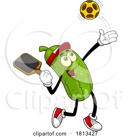 Male Pickleball Pickle Mascot Licensed Cartoon Clipart by Hit Toon