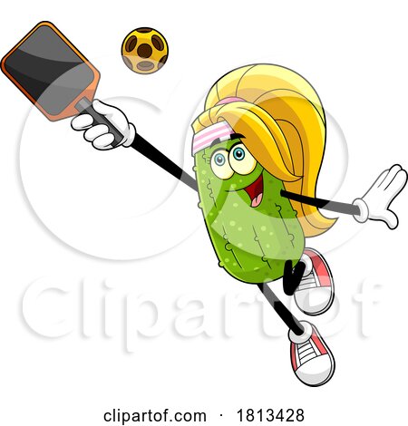 Female Pickleball Pickle Mascot Licensed Cartoon Clipart by Hit Toon