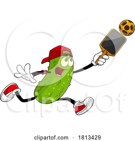 Male Pickleball Pickle Mascot Licensed Cartoon Clipart by Hit Toon