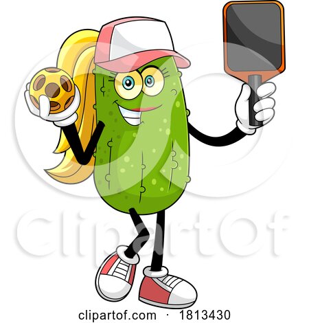 Female Pickleball Pickle Mascot Licensed Cartoon Clipart by Hit Toon