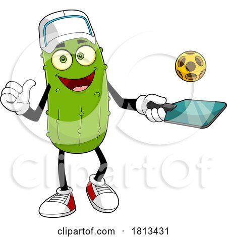 Male Pickleball Pickle Mascot Licensed Cartoon Clipart by Hit Toon