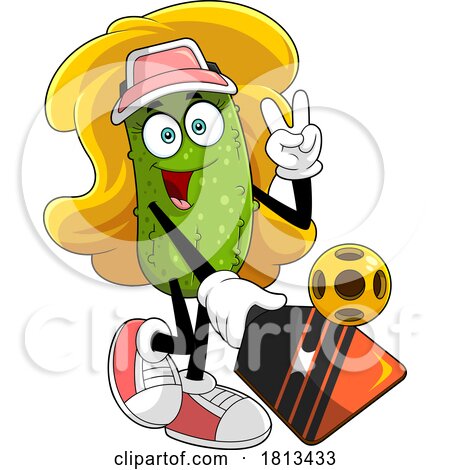 Female Pickleball Pickle Mascot Licensed Cartoon Clipart by Hit Toon