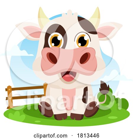 Sitting Cow Barnyard Animal Licensed Cartoon Clipart by Hit Toon