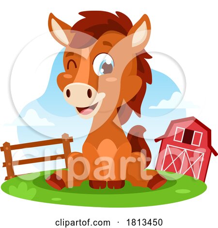 Sitting Horse Barnyard Animal Licensed Cartoon Clipart by Hit Toon