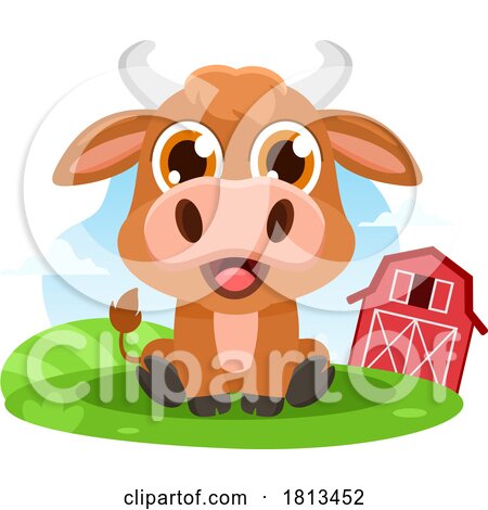 Bull Sitting Barnyard Animal Licensed Cartoon Clipart by Hit Toon