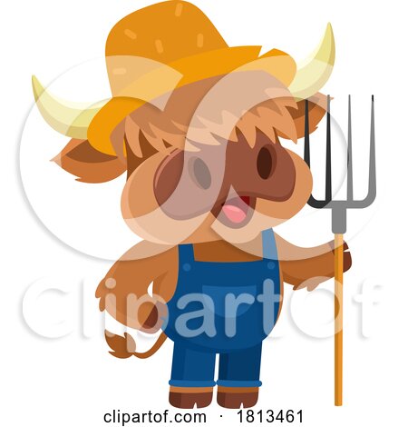 Highland Cow Mascot Farmer Licensed Cartoon Clipart by Hit Toon