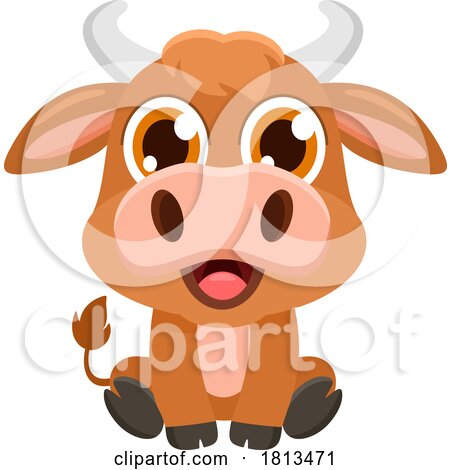 Bull Sitting Barnyard Animal Licensed Cartoon Clipart by Hit Toon