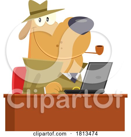 Detective Dog Researching at a Desk Licensed Cartoon Clipart by Hit Toon