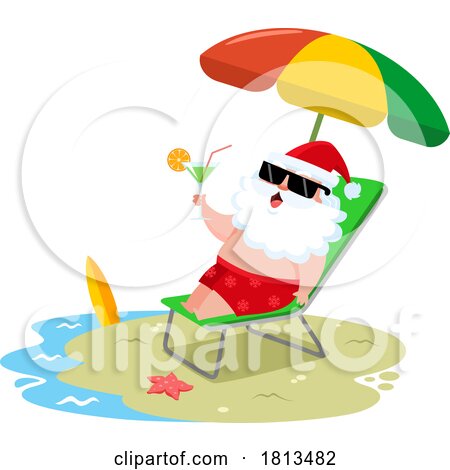 Vacationing Santa Claus with a Cocktail on a Beach Licensed Cartoon Clipart by Hit Toon