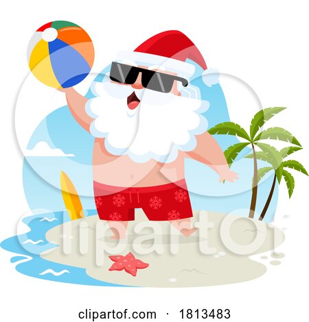 Vacationing Santa Claus with a Beach Ball Licensed Cartoon Clipart by Hit Toon