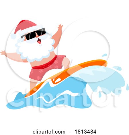 Vacationing Surfer Santa Claus Licensed Cartoon Clipart by Hit Toon