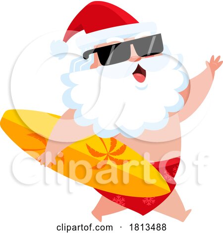 Vacationing Surfer Santa Claus Licensed Cartoon Clipart by Hit Toon