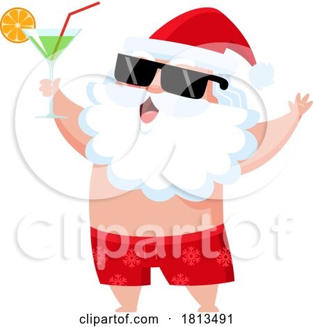 Vacationing Santa Claus with a Cocktail Licensed Cartoon Clipart by Hit Toon