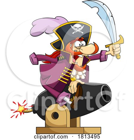 Pirate Sitting on a Cannon Licensed Cartoon Clipart by Hit Toon