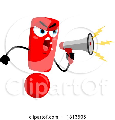 Exclamation Point Mascot Yelling Through a Megaphone Licensed Cartoon Clipart by Hit Toon