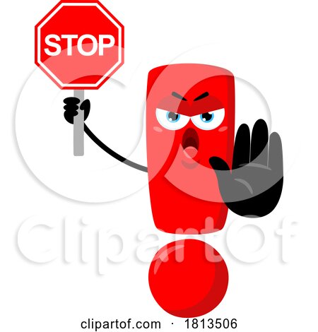 Exclamation Point Mascot Holding a Stop Sign Licensed Cartoon Clipart by Hit Toon