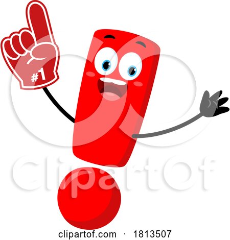 Exclamation Point Mascot Fan Wearing a Foam Finger Licensed Cartoon Clipart by Hit Toon