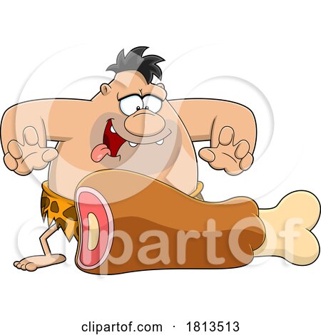 Hungry Caveman with a Meaty Leg Licensed Cartoon Clipart by Hit Toon