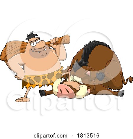 Caveman Boar Hunting Licensed Cartoon Clipart by Hit Toon