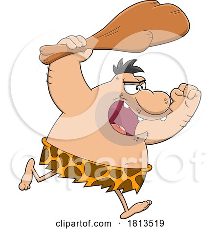 Caveman Chasing with a Club Licensed Cartoon Clipart by Hit Toon