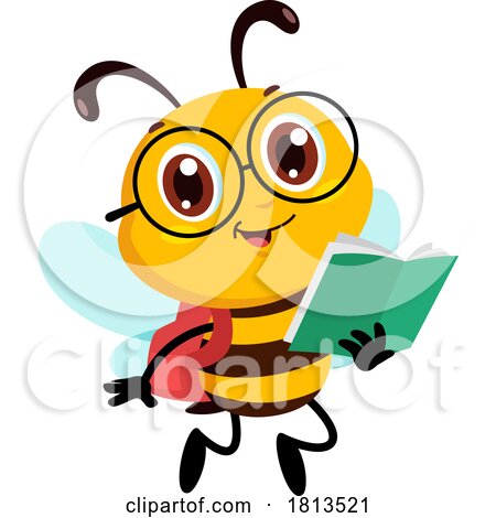 School Bee Mascot Reading Licensed Cartoon Clipart by Hit Toon