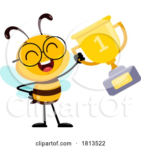 School Bee Mascot with a Trophy Licensed Cartoon Clipart by Hit Toon