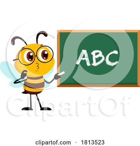 School Bee Mascot and Chalkboard Licensed Cartoon Clipart by Hit Toon