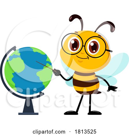 School Bee Mascot and Globe Licensed Cartoon Clipart by Hit Toon