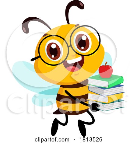 School Bee Mascot with Books Licensed Cartoon Clipart by Hit Toon