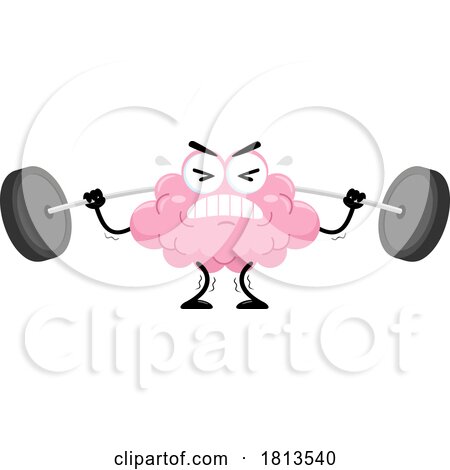 Brain Mascot Struggling with a Barbell Licensed Cartoon Clipart by Hit Toon