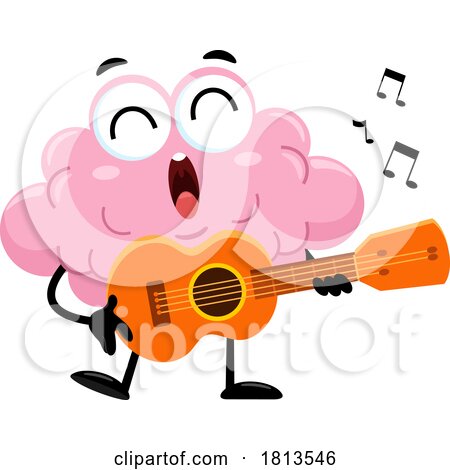 Brain Mascot Playing a Guitar and Singing Licensed Cartoon Clipart by Hit Toon