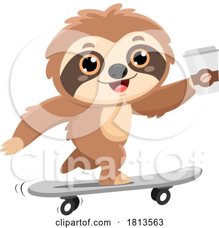 Sloth Skateboarding with Coffee Licensed Cartoon Clipart by Hit Toon