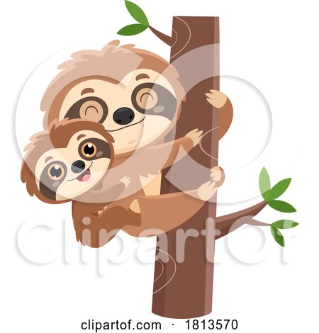 Sloth and Baby in a Tree Licensed Cartoon Clipart by Hit Toon